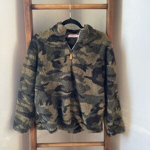 Pink Lily Camouflage Fleece Quarter-Zip Jacket